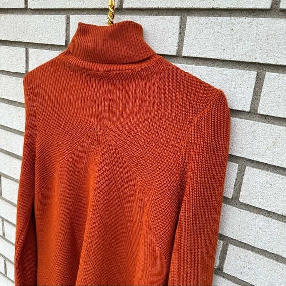 Chico’s Burnt Orange Keyhole Turtleneck Sweater Rust Rib Knit Bell Sleeve Small - Picture 7 of 13